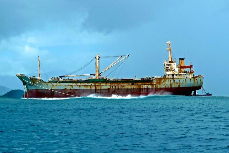 Chinese owned tuna carrier on the reed near Pohnpei lagoon, Federated States of Micronesia. Image: Francisco Blaha.