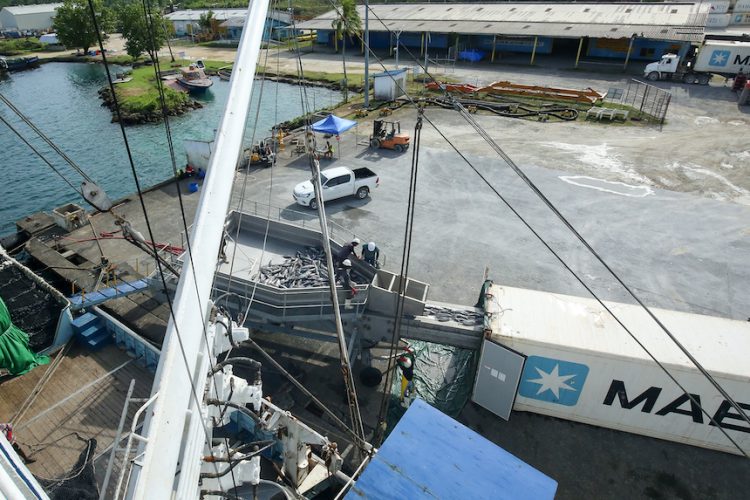 Maersk Line star loaders on dock at Noro port, Solomon Islands