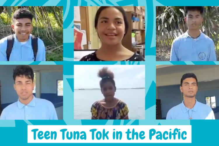 Screen grabs of six young people of the Pacific Islands posing questions for FFA- and SPC-hosted Teen Tuna Tok to celebrate World Tuna Day 2021. Image: FFA.